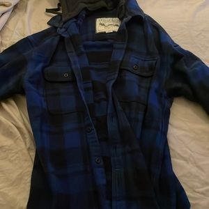 AE flannel hooded shirt jacket. Size medium. Blue